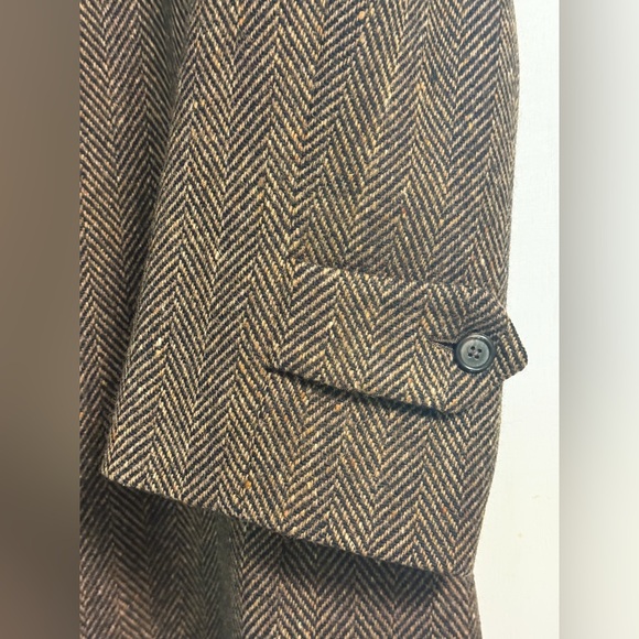 Lands’ End USA 100% Lambs Wool Herringbone Blazer 46R Brown Tweed Sport Coat - Picture 6 of 16